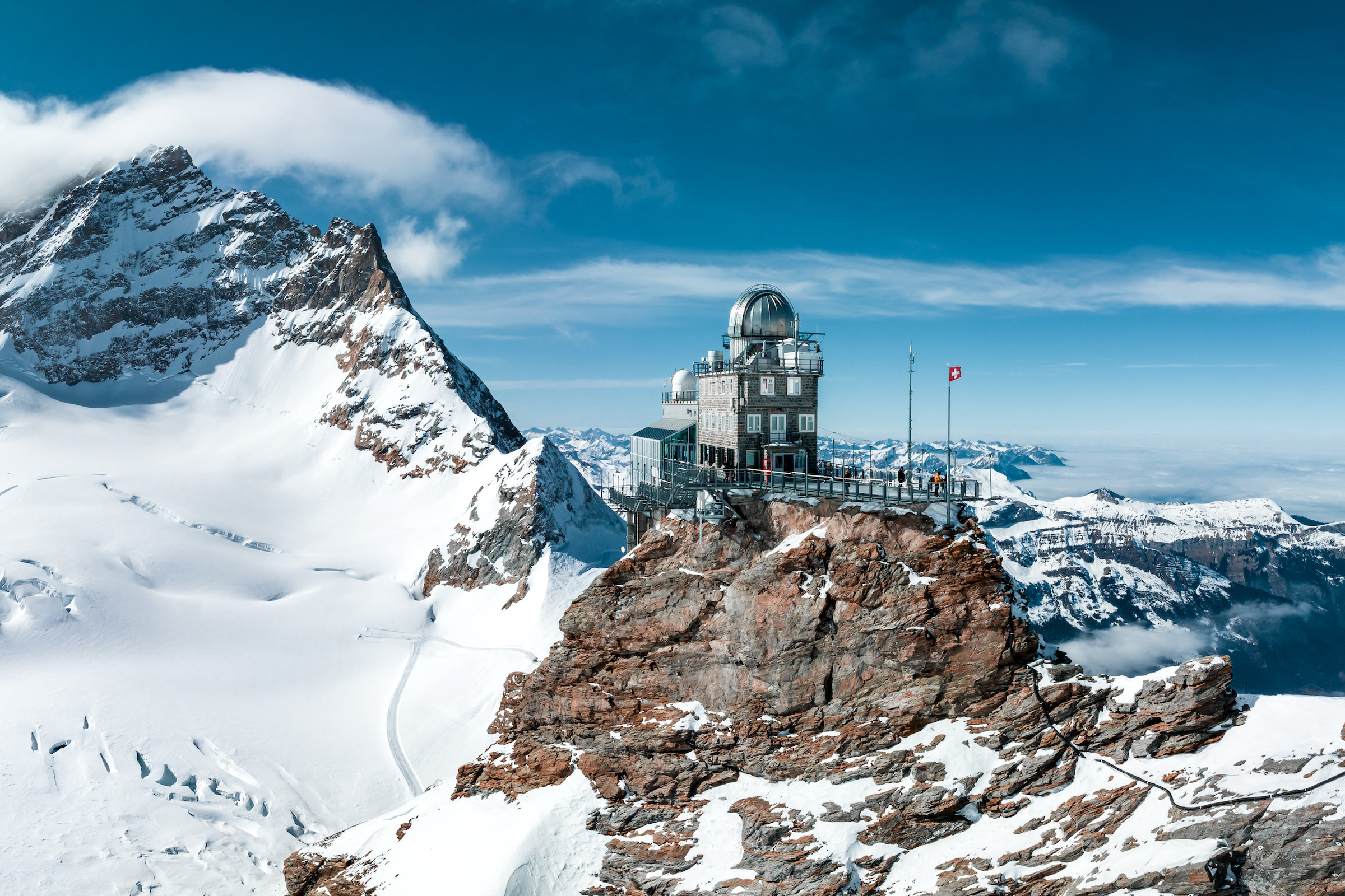 Snow-covered high-alpine landscape in Switzerland