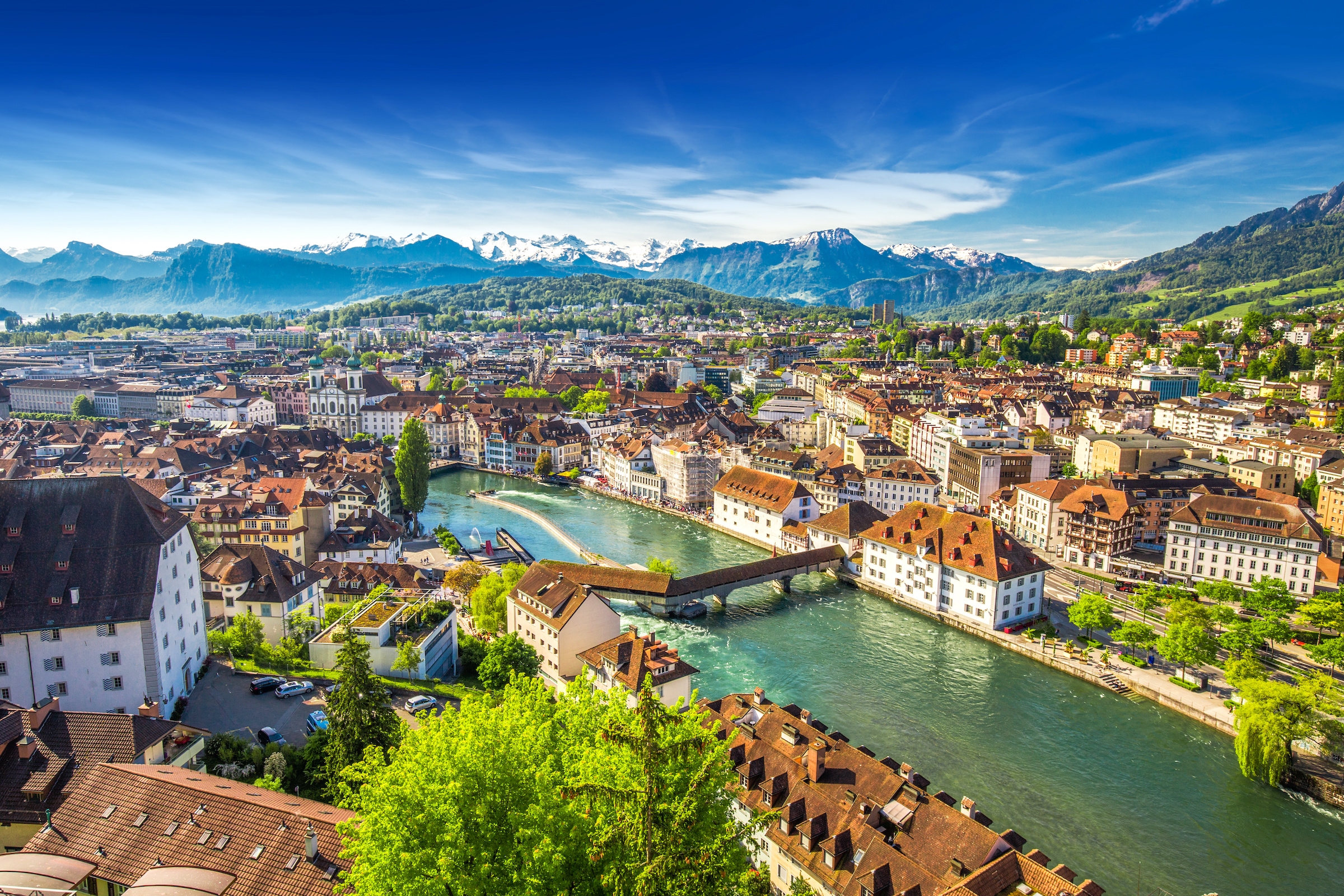 Lucerne old town with Mount Pilatus